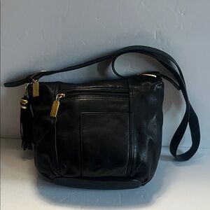 Vintage TIGNANELLO black leather crossbody organizer bag